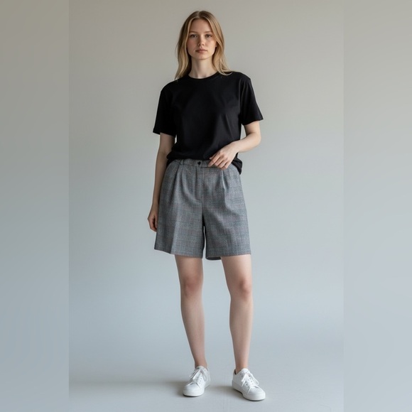 Joan & Marsha Pants - Women’s Gray Plaid Tailored Shorts